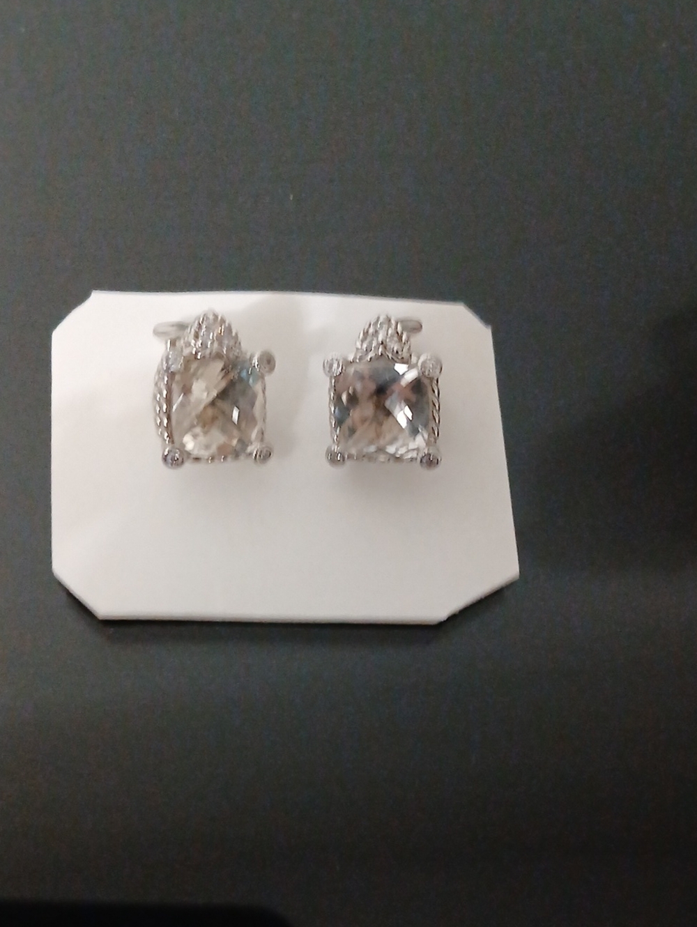 Judith Ripka Sterling Silver Clear Crystal Cushion Stud Earrings